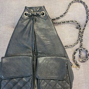 Leather Backpack with gold straps